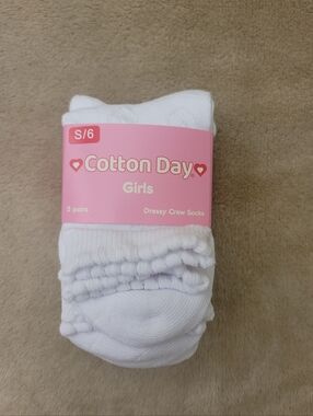 Cotton Day Girl White Dressy Crew Scallop Socks 5 Pair Size S/6